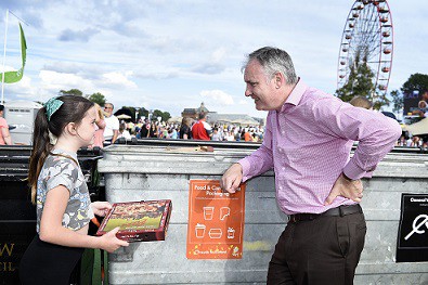 Environment Secretary Richard Lochhead turns recycling ambassador, advising Elle Howat, 7 from Glasgow, where to put her waste